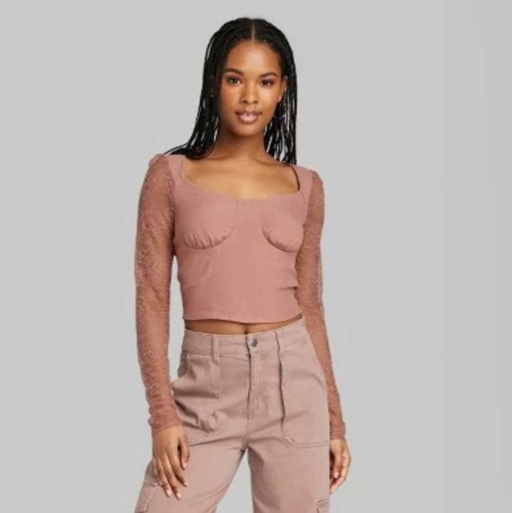 NWT Women’s Long Sleeve Lace Bustier Top – Wild Fable
